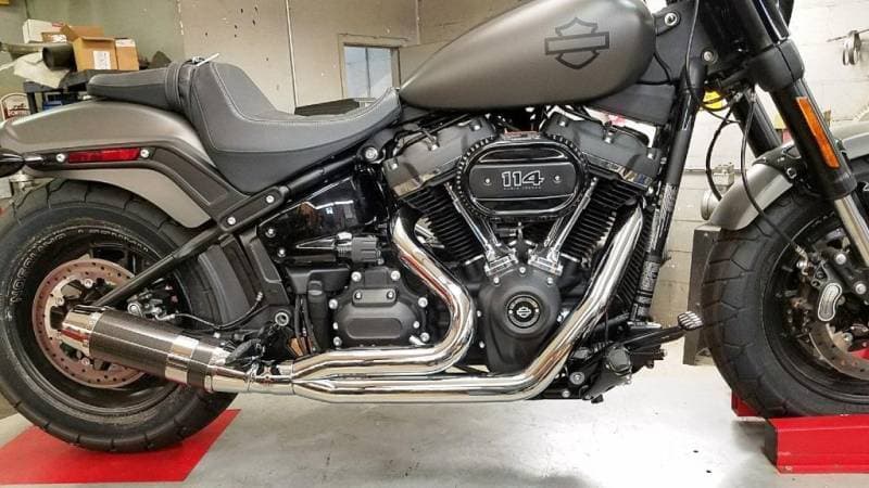 D&D Bob Cat Upswept 2 into 1 Chrome with Carbon Fiber Sleeve M8 Softail