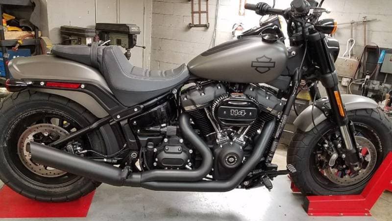 D&D Low Cat Upswept 2 into 1 Black M8 Softail