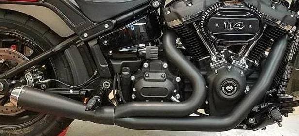 D&D Abuelo Cat Upswept 2 into 1 Black M8 Softail Wide Tire Models