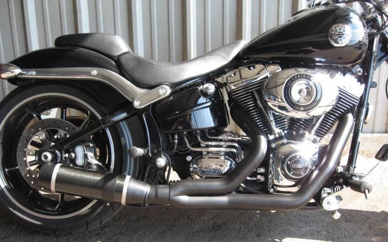 D&D Bob Cat Upswept 2 into 1 Black with Carbon Fiber Sleeve 13-17 Softail Breakout