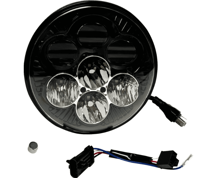 Custom Dynamics Shark Demon 7" Headlight with Color Changing Backlight - Harley Touring + FL Softail 