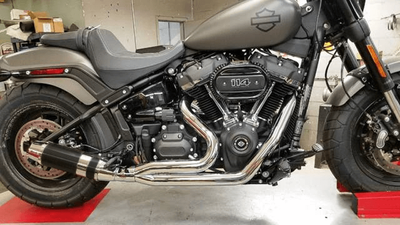 D&D Bob Cat Upswept 2 into 1 Chrome with Black Sleeve M8 Softail