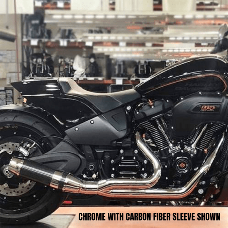 D&D Bob Cat Upswept 2 into 1 Black with Black Sleeve M8 Softail Wide Tire Models