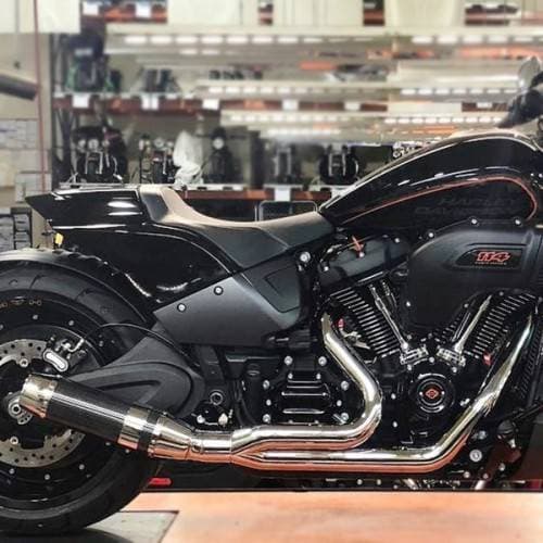 D&D Bob Cat Upswept 2 into 1 Chrome with Carbon Fiber Sleeve M8 Softail Wide Tire Models